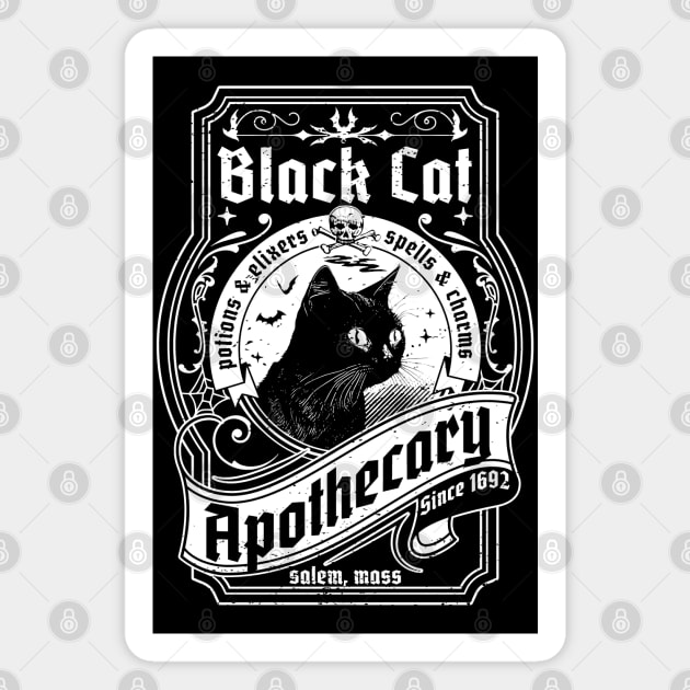 Black Cat Apothecary - Salem 1692 Retro Vintage Halloween Magnet by OrangeMonkeyArt
